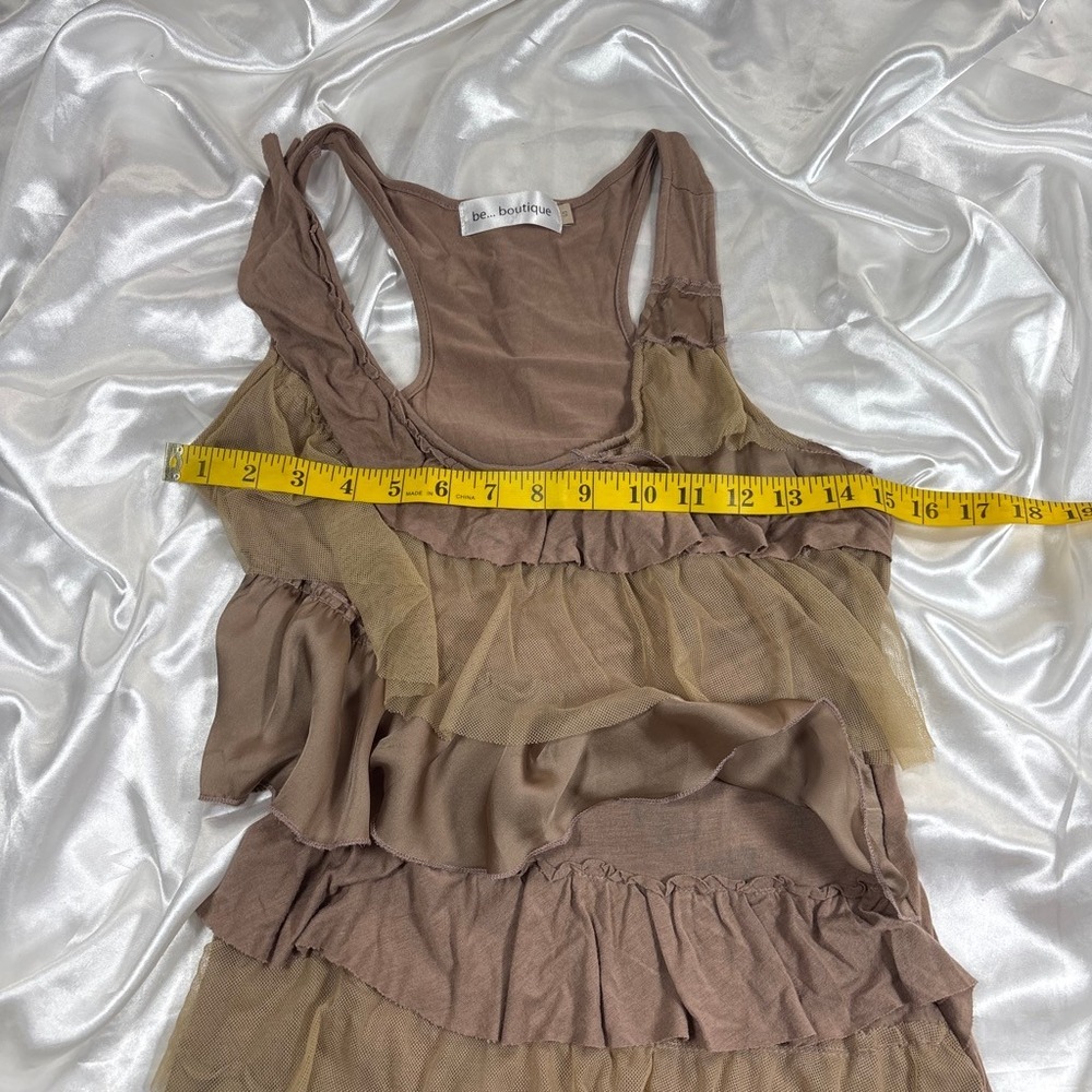 y2k Ruffle Tiered Tank Top Brown Mesh Racerback be... boutique - Picture 4 of 5